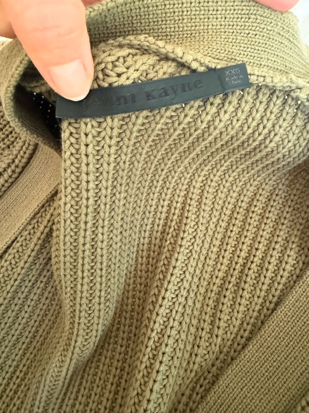 Jenni Kayne Olive Green Ribbed Knit Sweater Cardigan